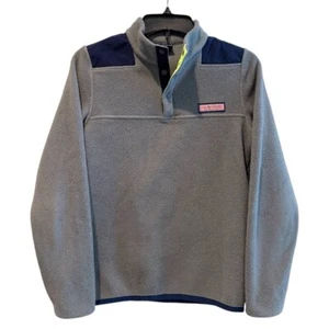 Vineyard Vines Long Sleeve Snap Front Fleece Pullover Grey Blue Boys Size Large - Picture 1 of 7