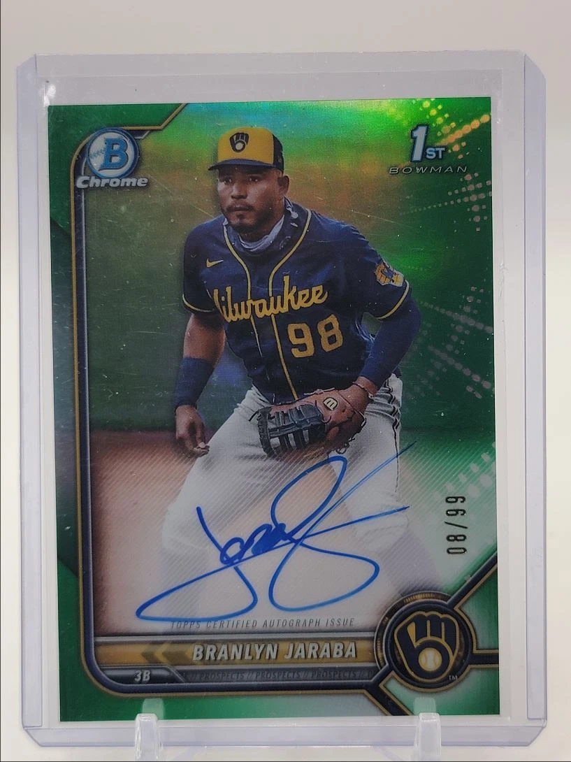 BRANLYN JARABA 2022 BOWMAN CHROME 1ST GREEN REFRACTOR AUTO /99 Q1995
