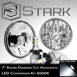 H6024 Head Light Glass Housing Lamp Conversion Diamond Cut Chrome 7" Round PAIR - Picture 1 of 3