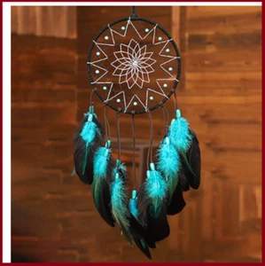 Rete circolare tradizionale boho acchiappasogni blu fatta a mano per appendere a parete dec... - Foto 1 di 5