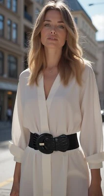 Mujeres Cinturón Cintura Cadera Elástico Color Negro Moda Imitación Cuero Correa Ancha Ajuste S M Foto 1 de 4