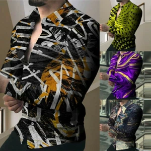 Camisas de manga larga ajustadas con botones florales para hombre-camiseta muscular informal Prendas para el torso - Imagen 1 de 10
