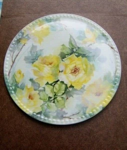 Outstanding Large HAND PAINTED Porcelain Serving Charger - Yellow Roses - Picture 1 of 10