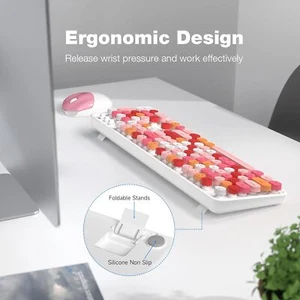 Wireless Keyboard and Mouse Combo - GEEZER White Pink Full-Sized Colorful Keyboa - Picture 1 of 7