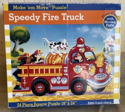 24 piece Make'em Move Speedy Fire Truck Floor Puzzle Moving Parts 100% Complete - Image 1 of 4