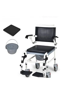 Giantex 4-in-1 Bedside Commode Shower Wheelchair, Commode Chair - Picture 1 of 8
