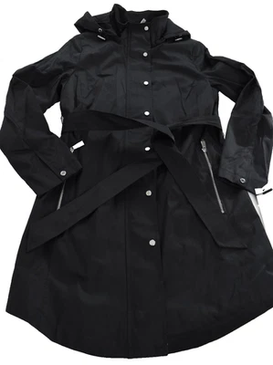 Calvin Klein Women Jacket Trench Coat New L Black Silver Button Slash Pocket Zip - Image 1 of 4