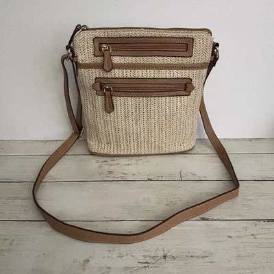 Giani Bernini Bag Beige Woven Straw Adjustable Crossbody Shoulder Bag Purse - Image 1 of 4
