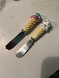 CHEESE, BUTTER, JAM CONDIMENT SPREADERS KNIVES Ice Cream Cone HANDLES 5" - Picture 1 of 2