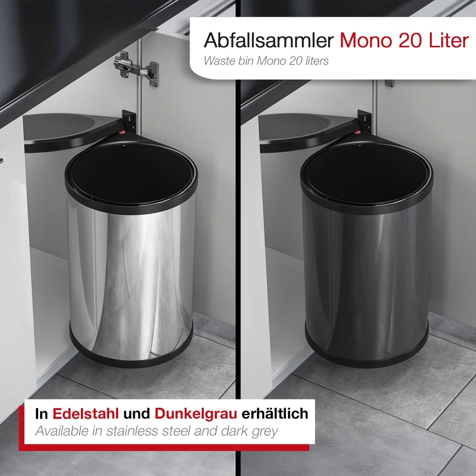 Einbaumülleimer ausziehbar Mülltrennsystem Mono 20L Mülleimer Abfall Küche Hailo - Bild 1 von 4