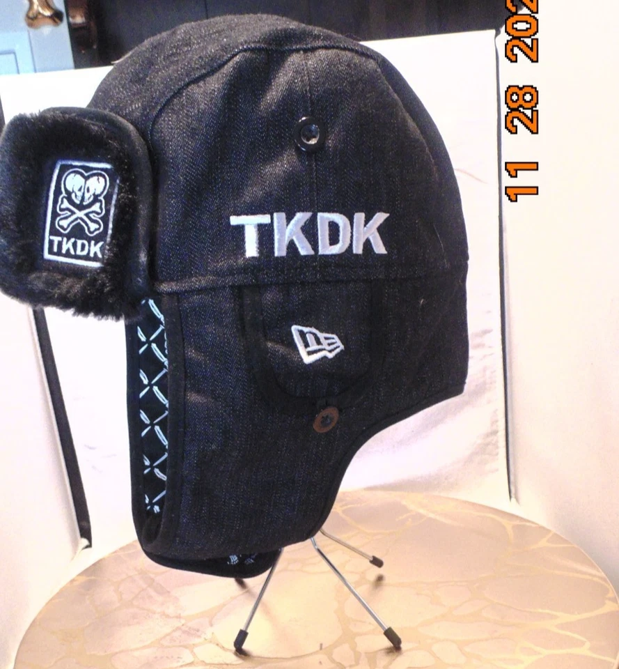TKDK Tokidoki New Era Double Skulls & Cross Bones Denim Embroidery Trapper Hat - Image 1 of 4
