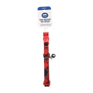 Whisker City Adult Red Plaid Cat Collar Easy-Release w/ Bell Adjustable 8-12" - Picture 1 of 4