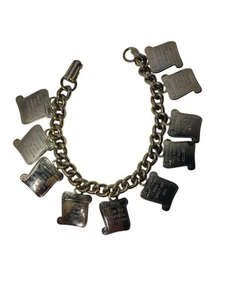 Vintage 10 Commandments Curb Chain Charm Bracelet Gold Tone - Picture 1 of 7