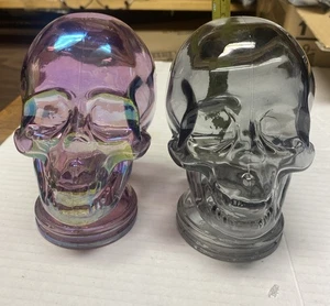 Glass Skull Head  1 Light Grey/1  Purple Halloween Deco Approx 5” New - Picture 1 of 8