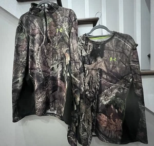 Under Armour Mens Mossy Oak Break Up Camo Heat Gear Qtr Zip XL Early Season Hunt - Picture 1 of 9