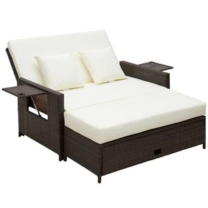 Outsunny Garden Rattan Furniture Set 2 Seater Patio Sun Lounger Daybed Sofa Bed - Picture 1 of 11