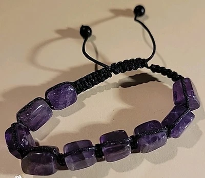 Pulseira quadrada de pedra ametista tamanho grande no cabo - Imagem 1 de 4