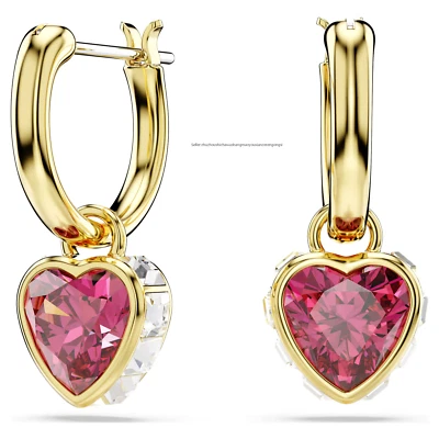 Authentic S925 Silver Chroma drop earrings Heart, Red, Gold-tone plated 5684760 - Image 1 of 4