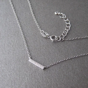 Collier fin barrette mini barre bâton serti de zirconium en argent 925 CO46 - Picture 1 of 5