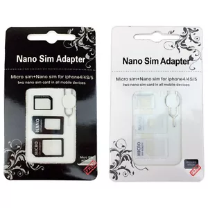 SIM Card Adapter Kit 4 in 1 Nano Micro Standard Size Converter Tray for iPhone - Picture 1 of 9