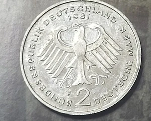 1981 F Germany 2 Marks Theodor Heuss 20th Anniversary Federal Rebublic... - Picture 1 of 4