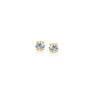 14k Yellow Gold 2mm Stud Earrings Round Cut White Cubic Zirconia Push Back Clasp - Picture 1 of 2