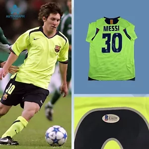 Lionel Messi Signed FC Barcelona 2004/2005 No30 Neon Jersey W/ Beckett COA BAS - Picture 1 of 5