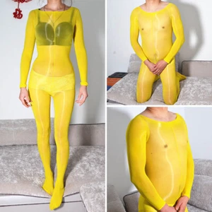 Hombres Mujeres Transparente Aceite Brillante Body Medias Completas Transparentes Nailon Mono - Imagen 1 de 21