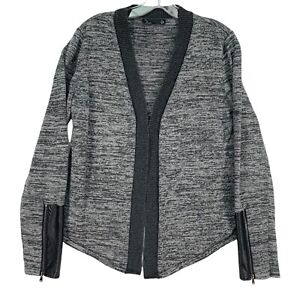 Blanc Noir Women's Open Front Cardigan S Gray Space Dye Leather Zip Sleeve