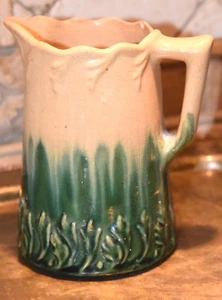 Antique 1800's Yellow Ware Yellowware Pottery Stoneware Pitcher Jug Green Drip - Picture 1 of 12