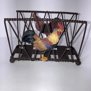 Rustic Metal Napkin Holder Colorful Rooster 5 x 3 1/2 x 3 1/2 - Picture 1 of 3