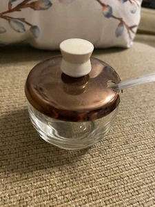 Vintage MCM Glass Mustard Pot w/Lid Jam Salt Condiment Jar W Spoon - Picture 1 of 7