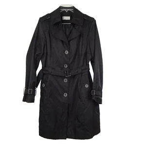 Braetan Trench Coat Jacket Women's Size L Black Belted Lined READ MEASUREMENTS - Picture 1 of 12