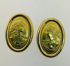 Anfora 18k Yellow Gold Etruscan Cameo Earrings - Picture 1 of 4