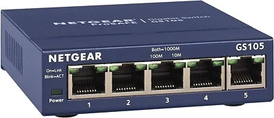 Netgear GS105 5-Port Unmanaged Gigabit Ethernet Switch, Energy Efficient, Plug&P - Image 1 of 4