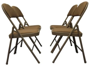 Meta Deluxe Brown Fabric Padded Folding Chair Comfortable Seat (4 Piece Set) - Picture 1 of 12