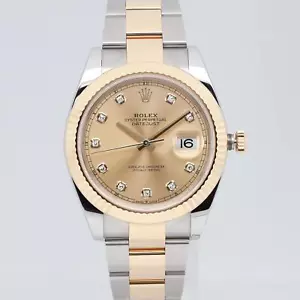 2024 New Rolex Datejust 41 126333 Yellow Gold Steel Champagne Diamond Dial Watch - Picture 1 of 14