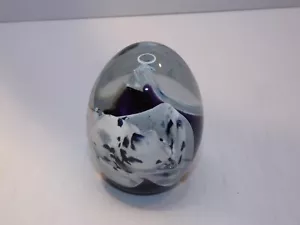 J. Andrighetti Egg Shaped Art Glass Paperweight, White-Blue-Purple - Picture 1 of 3