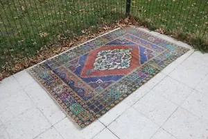 "Colorida alfombra vintage hecha a mano turca oushak de área de cocina, 42""x70" - Imagen 1 de 9