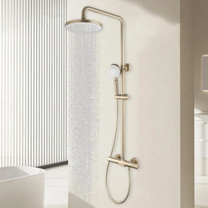 Brushed Gold Bathroom Shower Faucet Set Rain Heads+Handhled Shower Mixer Tap - Picture 1 of 17