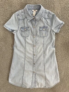 GUESS Kids Denim Chambray Jewel Logo Button Front Girl’s Dress Size L (14) - Picture 1 of 9