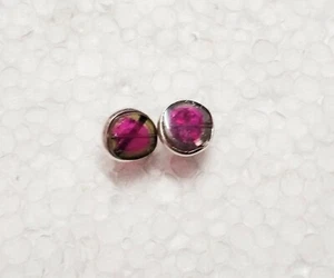 Natural Watermelon Tourmaline Gemstone 925 Sterling Silver Stud Earrings  - Picture 1 of 4