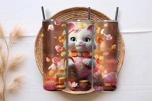 Skinny Tumbler Fortune Cat 20oz Stainless-Steel - Picture 1 of 1