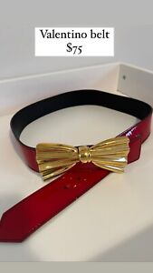 Authentic Valentino Garavani Women’s Red Belt With Gold Bow