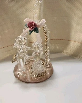 Vidrio soplado boda pareja decoración pastel adorno con novia y novio y arco decoración Foto 1 de 4