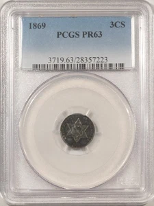 1869 PROOF THREE CENT SILVER - PCGS PR-63, SCARCE! MINTAGE 600! - Picture 1 of 3