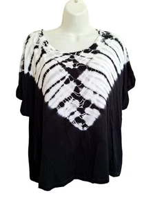GOOD LUCK GEM Black White Tie Dye Short Sleeve hippie boho sz L super soft Tee - Picture 1 of 4