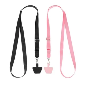 2Pcs Smart Phone Lanyard with 2 Patches, Black/Pink (73-50cm) - Zdjęcie 1 z 6