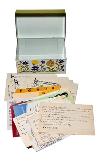 1960-1970s MCM Vintage Syndicate Tin Recipe Card File Box Carnation Floral 3x5 - Bild 1 von 10