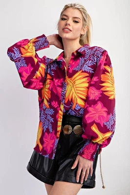 New Easel Womens Twill Button Down Blouse Shirt Top Woven Long Sleeve Large !! - Image 1 of 4